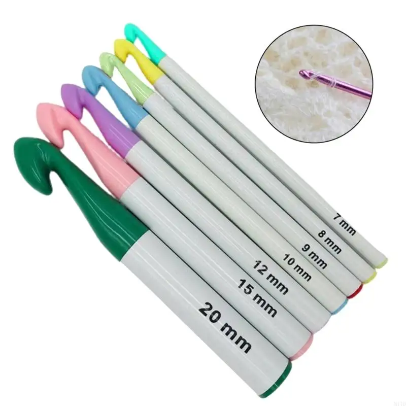 M17D 7 Pieces Huge Plastic Handle Crochet Hooks Set Large Size 7mm-20mm Colorful Sweater Knitting Needles Yarn Sewing Tools