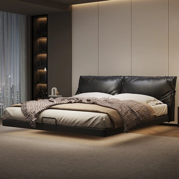 

Suspension bed, Italian, minimalist, modern, leather bed, down, soft bag, high-end, atmospheric