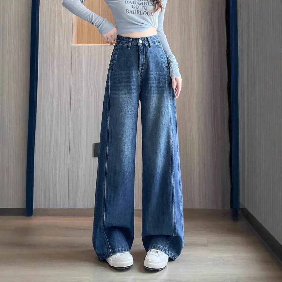

Loose Wide Jeans Women's Lazy Fashionable Retro Blade Pants High Waist Straight Leg Trousers Street Style Denim