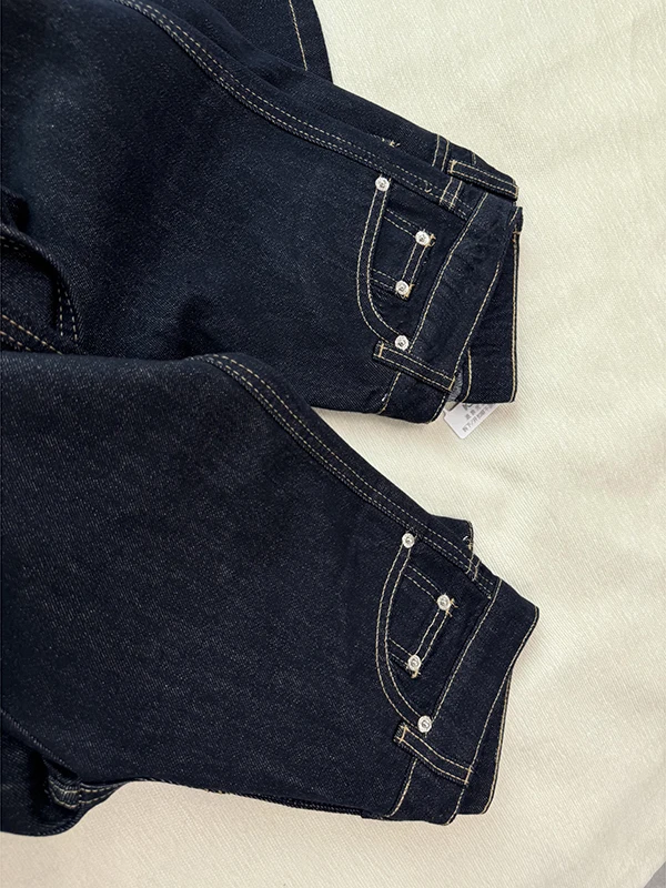กางเกงยีนส์ทรงบานเอวต่ำสไตล์อเมริกันย้อนยุคสำหรับผู้หญิง ฤดูใบไม้ร่วง ฤดูหนาว ทรงหลวม ขาตรง กว้าง ยาวคลุมเท้า