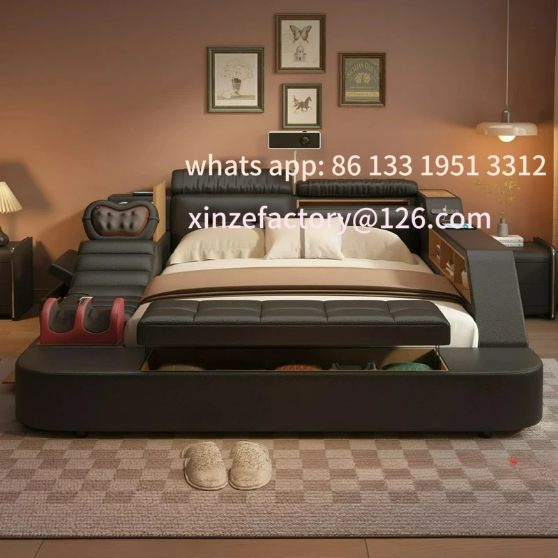 

Customizable USB – Modern Upholstered K Luxury Tech Smart Multifunctional Bed with Massage Chair, Bluetooth Speakers, Projector,
