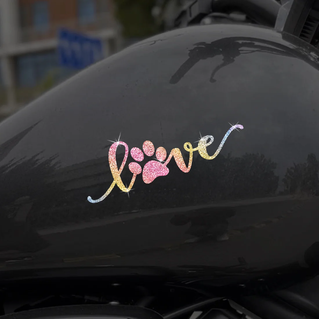 Paw Heart Letter Sticker 1PC Rainbow Glitter Reflective Vinyl Decal Car Truck Motorcycle SUV Window Laptop Helmet Luggage Decor