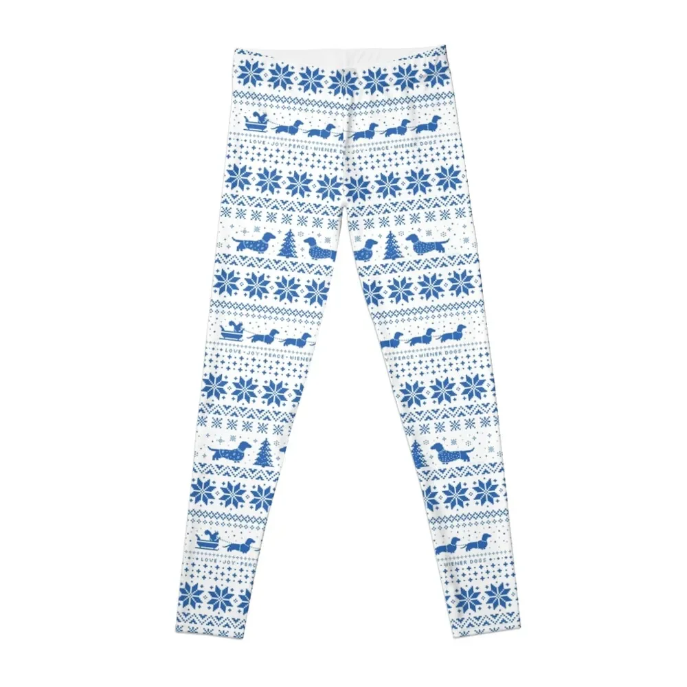 

Love Joy Peace Wiener Dogs | Blue and White Holiday Pattern Leggings Fitness woman Sweatpants Womens Leggings