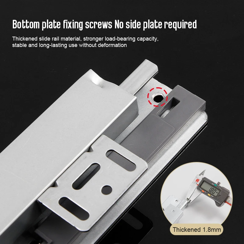 Sliding Push to Open Guides Kitchen Cabinet 3 Fold Concealed Slide Rail Under Mount Telescopic Damper Soft Close Drawer Channel