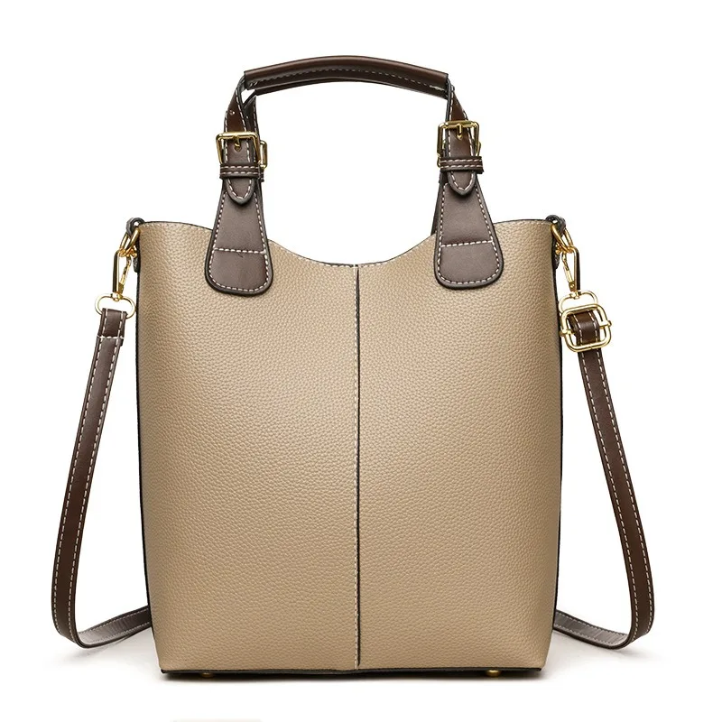 Elegant Women's Lightweight Solid Color Bucket Bag Fashion Cross-body Handbag with Removable Shoulder Strap