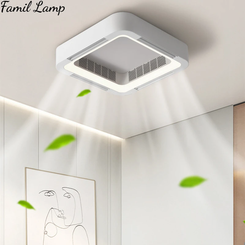 Modern Ceiling Fans LED Lights Lamp Summer Invisible Circulator Fan Bladeless Remote Control Bedroom Living Room Indoor Lighting