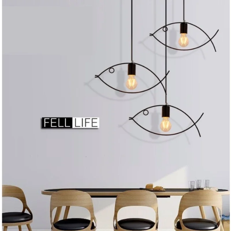 Moderne Minimalistische Visvorm Hanglamp Keuken Geometrische Hanglamp Nordic Style Huisverlichtingsarmaturen Retro Ijzeren Lamp