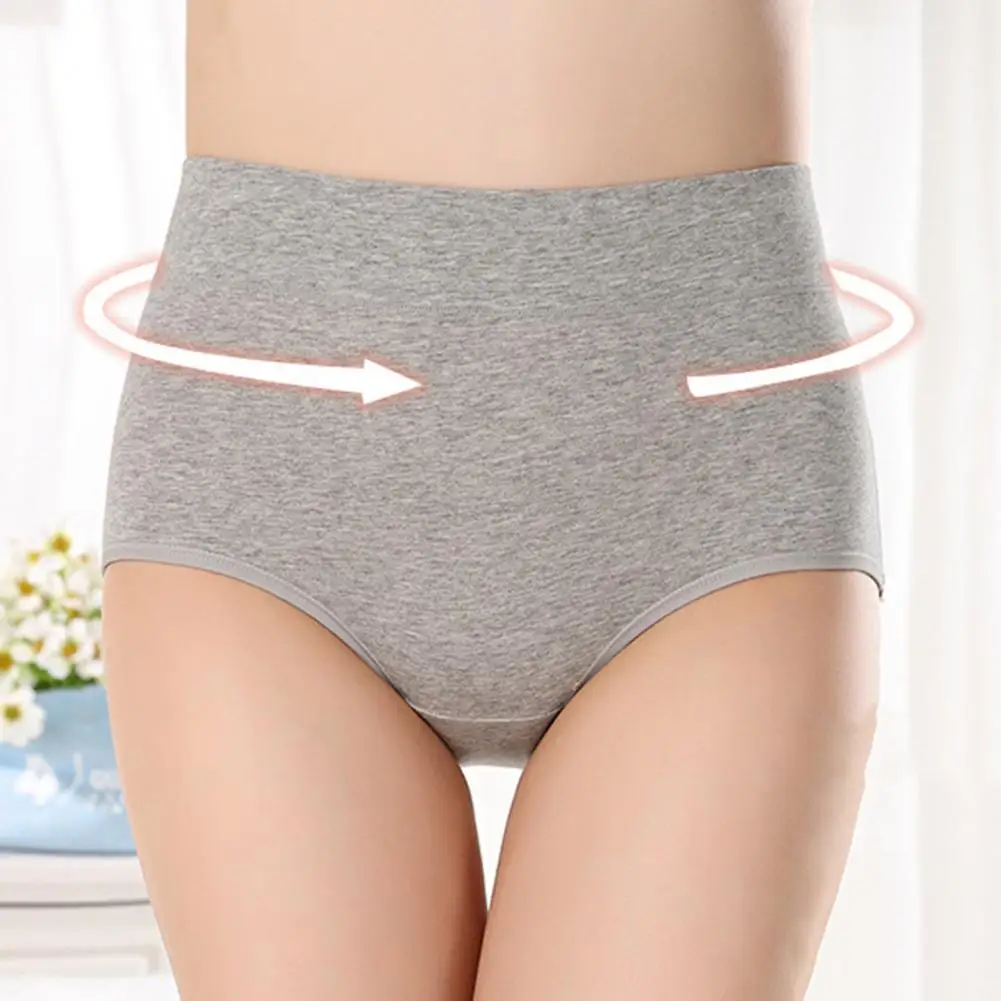 Women Underpants Breathable Solid Color High Waist Elastic No Constraint Anti-septic Belly Control Anti-shrink Women Briefs