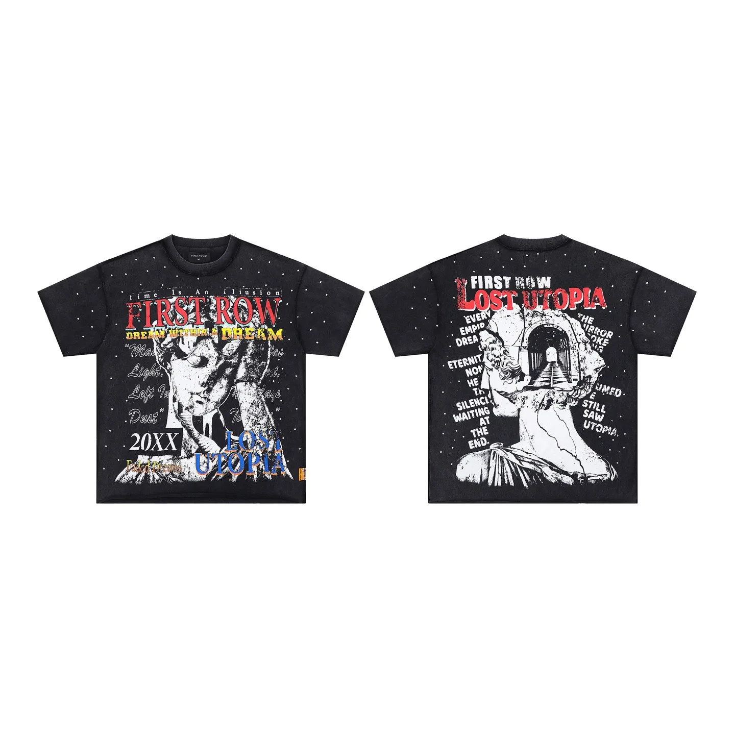 First Row Summer LOST UTOPIA ILLUSION CROPPED Beaded Streetwear Short-Sleeved T-Shirt