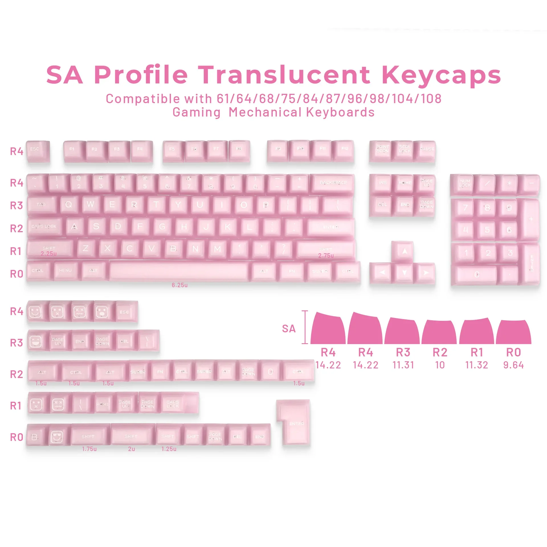 Crystal Pudding Keycaps 142 Keys SA Highly Dual Color Translucent Pink Keycaps for MX Switch Gaming Mechanical Keyboard Keycap