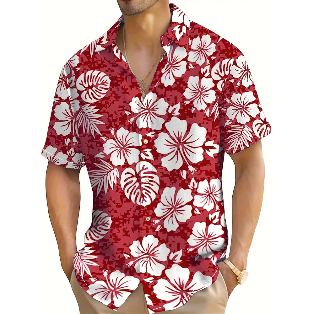 3d floral padrão impressão masculina manga curta botão até lapela camisa para férias de verão resort estilo havaiano camisa masculina oversized