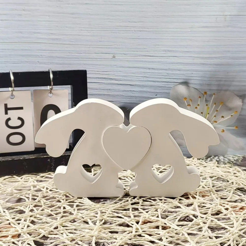 Easter Rabbit DIY Silicone Mold Ornament Decoration Mom And Kid Lovers Heart Cement Plaster Candle Resin Molds Home Decor