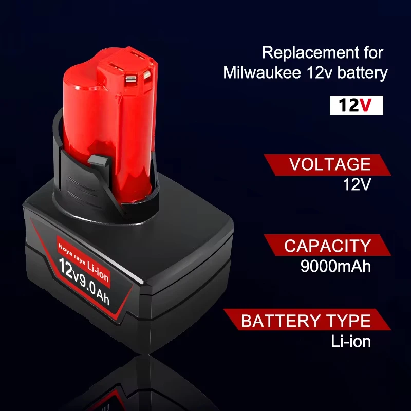 18V/12V baterie 6Ah 3Ah dobíjecí baterie pro Milwaukee M18 M12 XC aku nářadí 48-11-2402 48-11-2411 48-11-2401 MIL-12A-LI - náhled 2