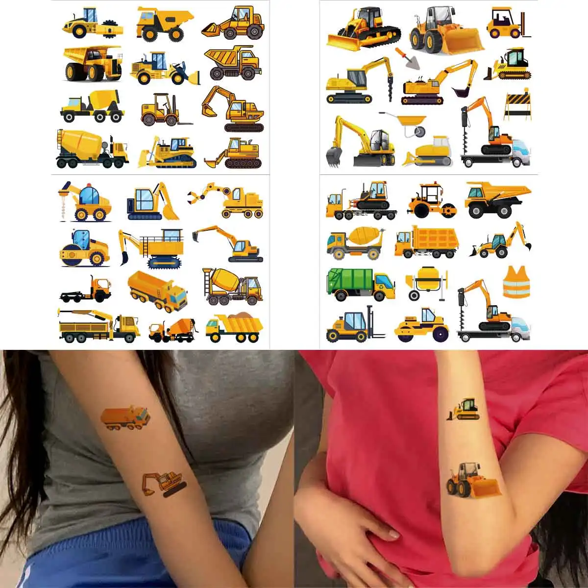 

4 Sheets Excavator Vehicle Pattern Temporary Tattoos for Children Engineering Crane Cartoon Tattoos Stickers Wrist Body Tatto