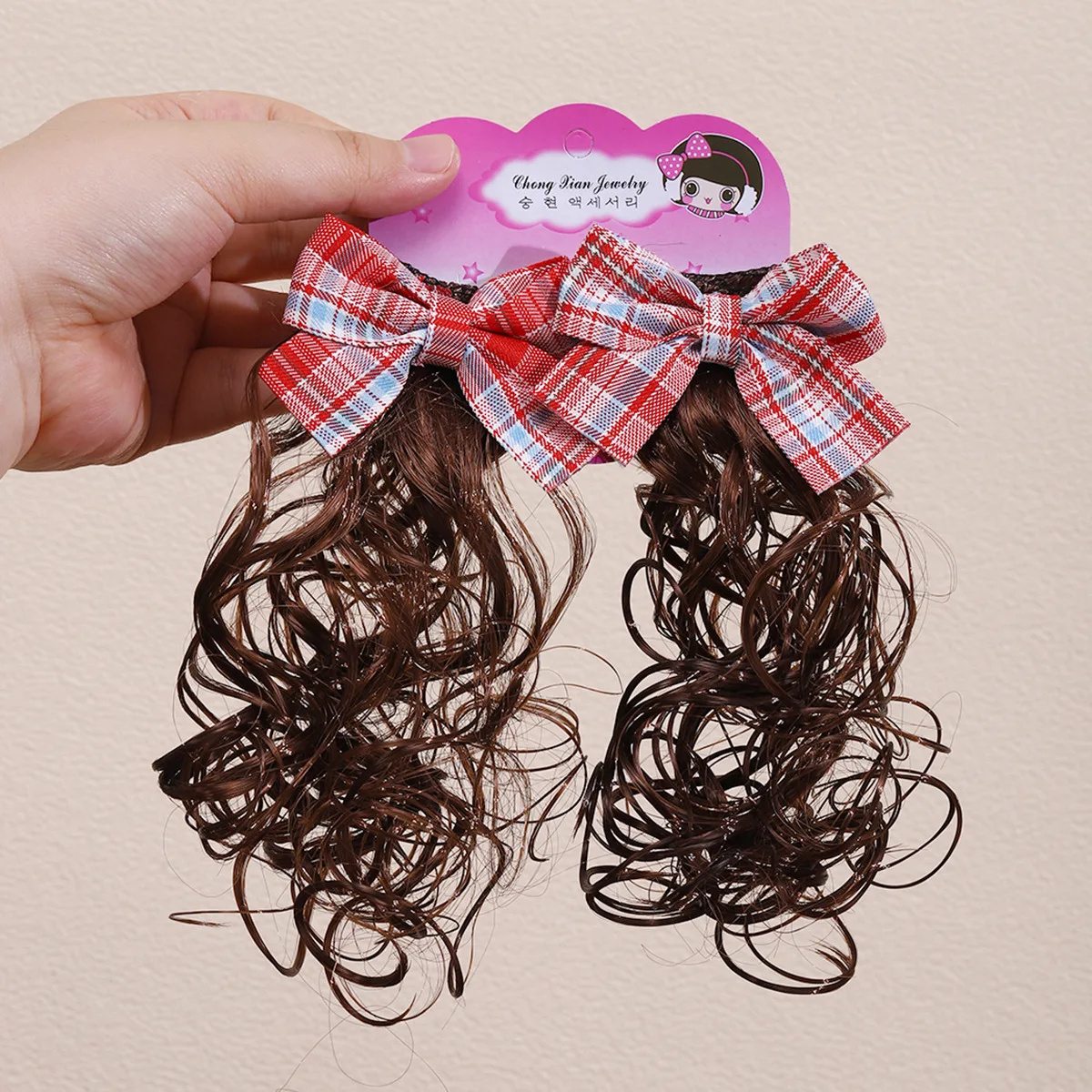 

Pair Plaid Hair Barrettes for Toddler Girls Bow Shaped Korean Style Elastic Pony Clip for Bun Daily Non Slip Lightweight