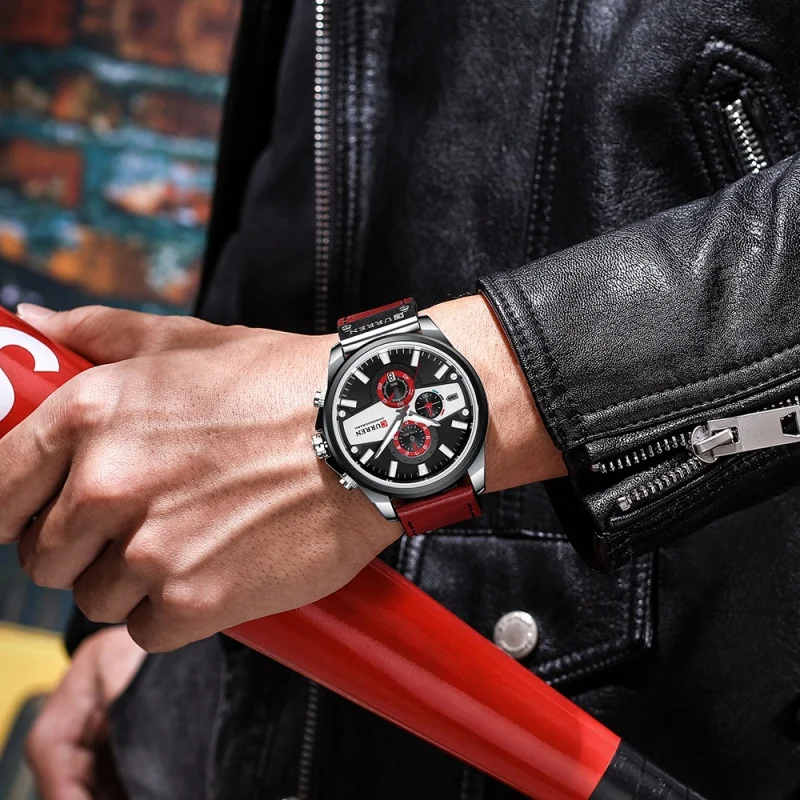 CURREN 8394 Casual Brand Men's Quartz Watch Sports Multifunction Chronograph Luminous Calendar Waterproof Leather Strap Watches