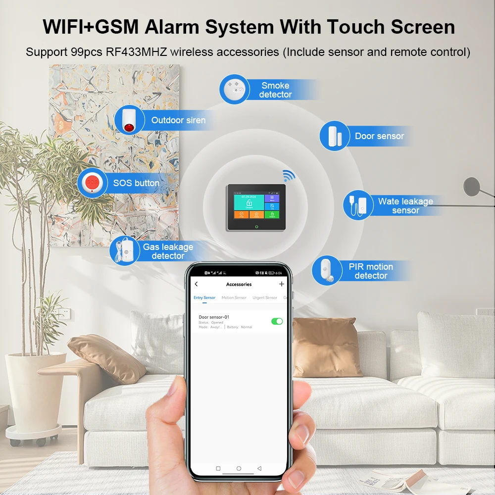 Tuya WiFi GSM Home Security Protection Smart Alarm System TFT Screen Burglar Kit Tuya APP Remote Control Arm And Disarm