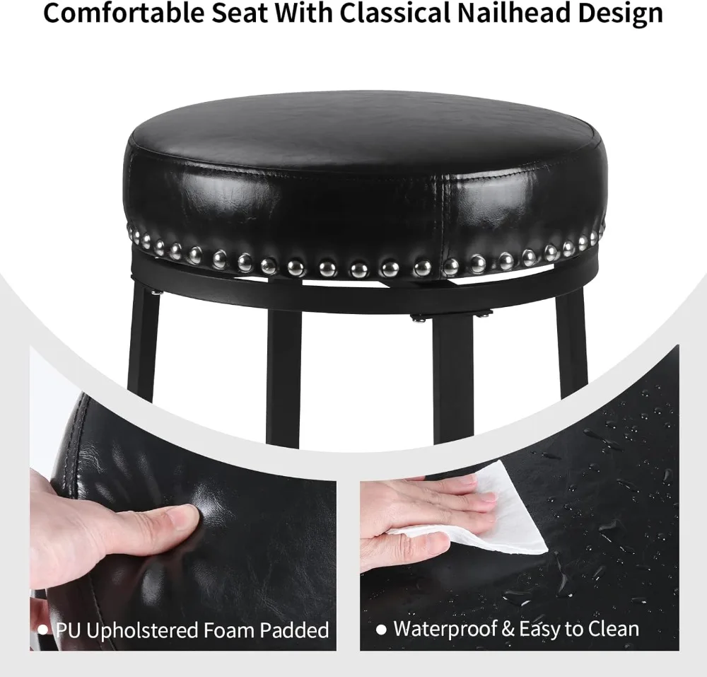 Swivel Bar Stools Set of 2, Counter Height Bar Stools, 24 Inch Swivel Counter Stools with Soft Cushion & Metal Frame