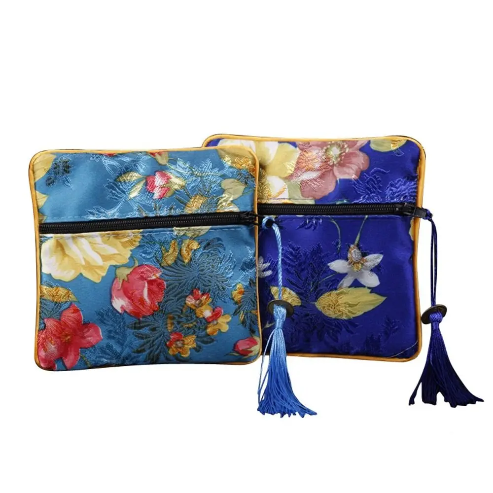 

Flower Embroidery Coin Pouch Cloth Tassel Jewelry Storage Bag Jewelry Organizer Makeup Lipstick Bag Chinese Style Coin Pouch