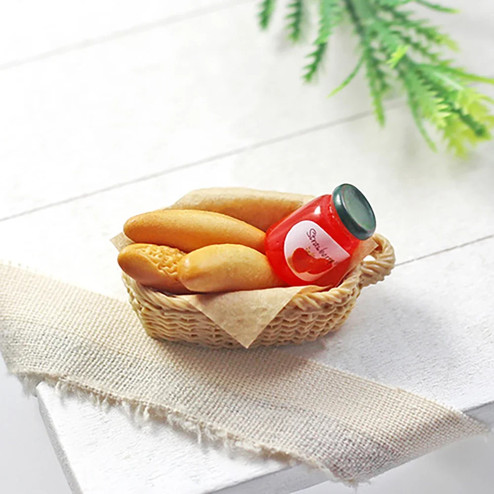 1/12 Dollhouse Miniature Accessories Mini Jam Bread Basket Model Simulation DIY Food Toy for Doll House Decoration