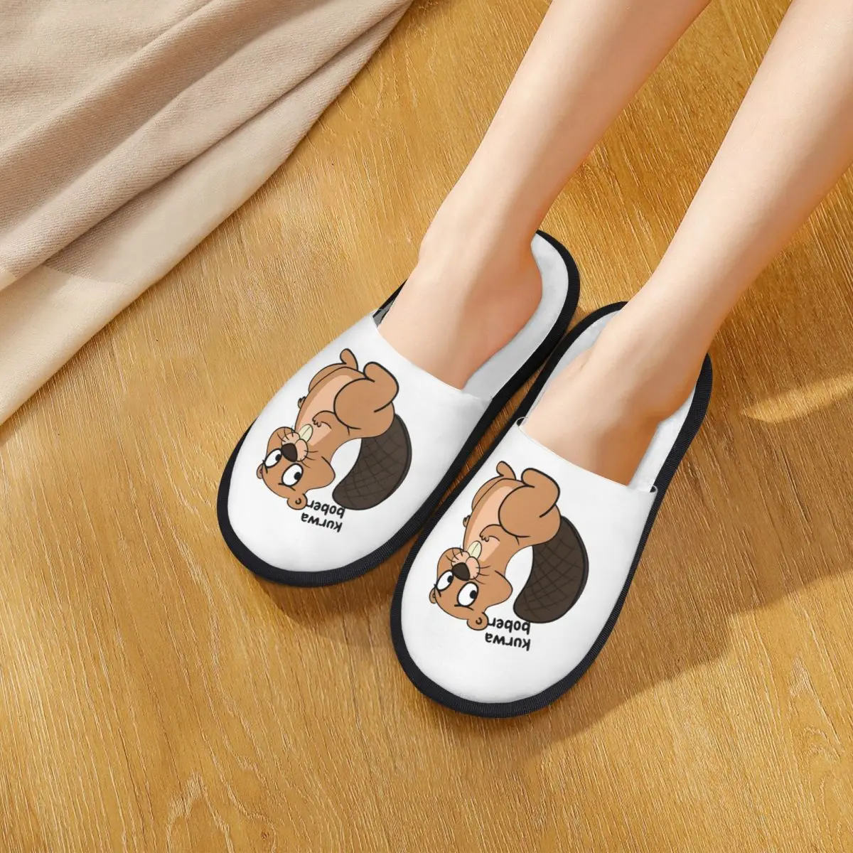 Custom Bober Bbr Beaver Slippers Memory Foam Warm Soft Women House Slipper Bedroom Fluffy Shoes