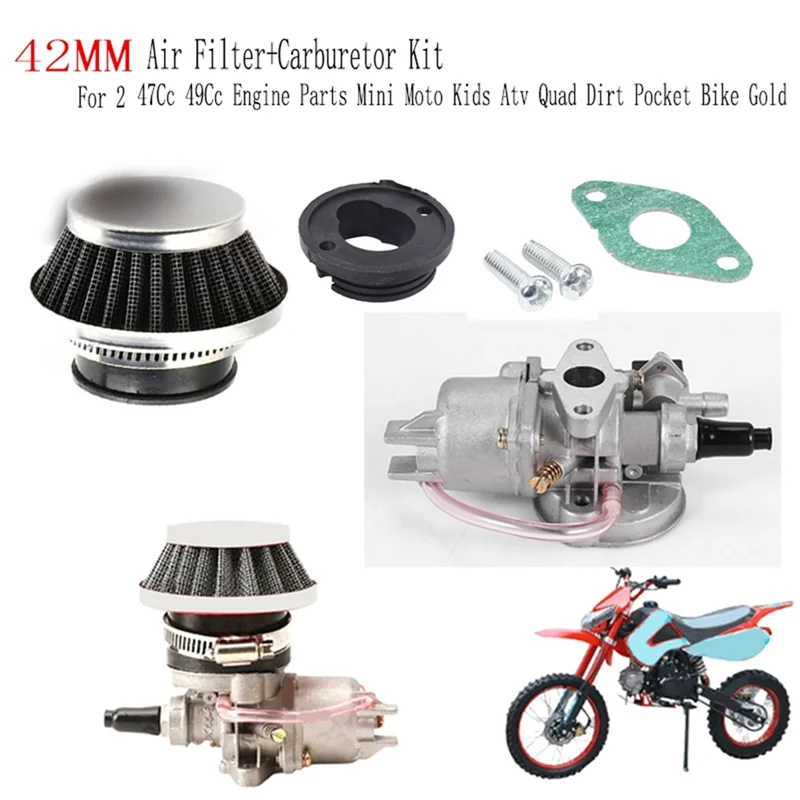 

Воздушный фильтр 42 мм + комплект карбюратора для 2-тактного 47CC 49CC детали двигателя Mini Moto Kids Atv Quad Dirt Pocket Bike