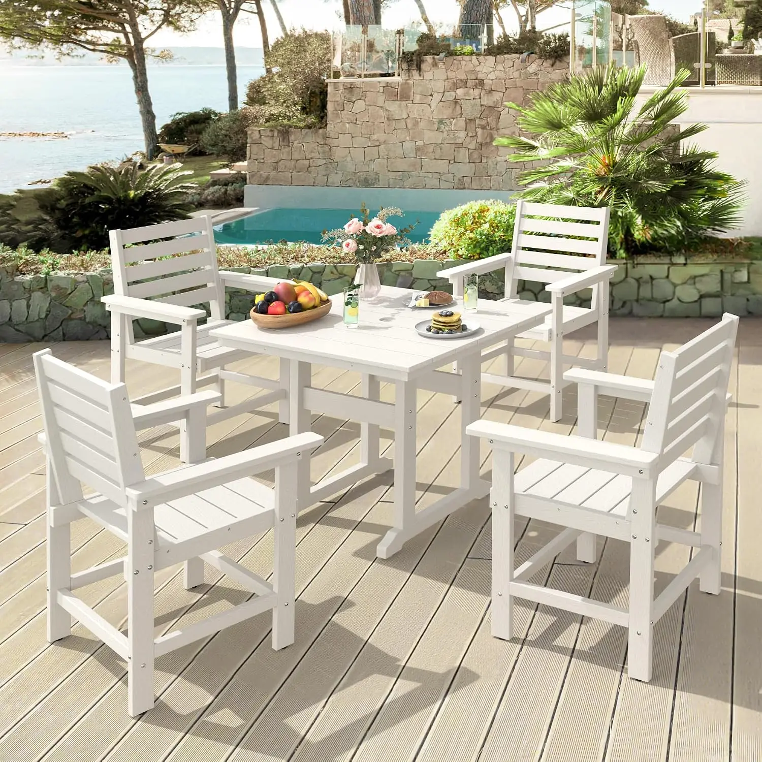 HDPS Weather Resistant Patio Dining Set 5 Pieces Square Table & 4 Chairs for Balcony Outdoor, Customized