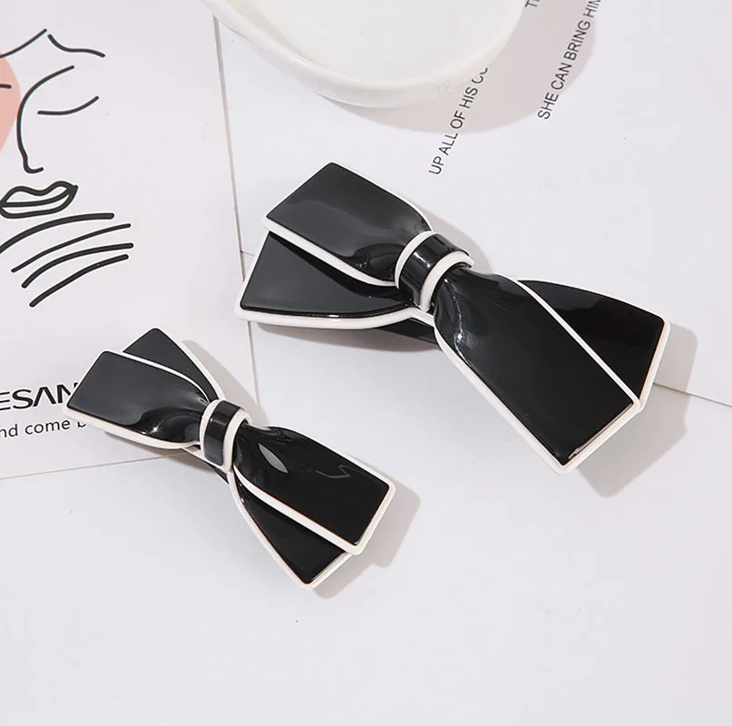 Wholesale Ins Hot Selling Vintage Bowknot White And Black Color Hairclip High Quality Aceate Spring Clip Hair Accessoires