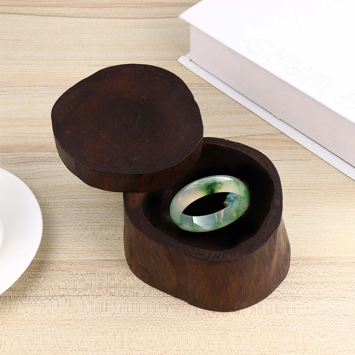 Round Wooden Jewelry Storage Box Retro Diameter 10-11cm Height 7cm Vintage Organizer for Bracelet Earing Storage