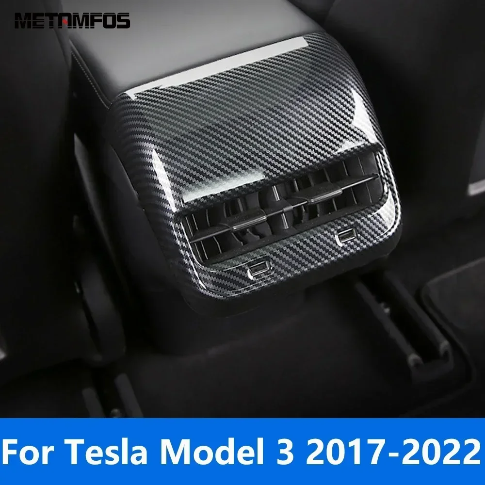 

Armrest Box Rear Air Condition Vent Outlet Cover Trim For Tesla Model 3 2017-2020 2021 2022 Carbon Fiber Accessories Car Styling