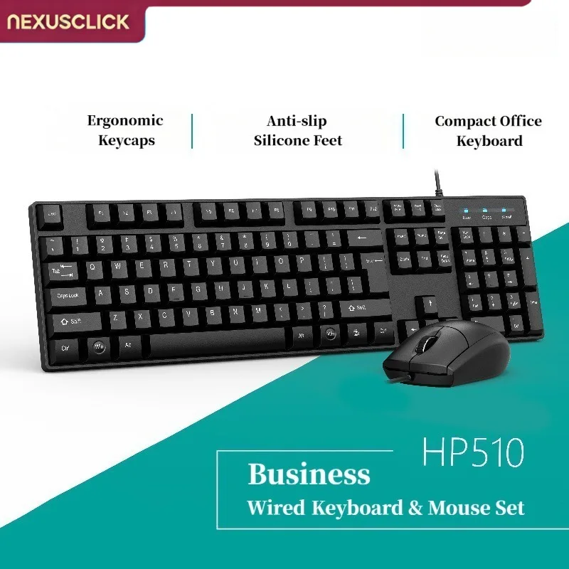 NexusClick Wired Desktop Keyboard Mouse Set, Durable Comfortable Hand Feel Cheap All-in-One PC Set for Computer office Daily Use