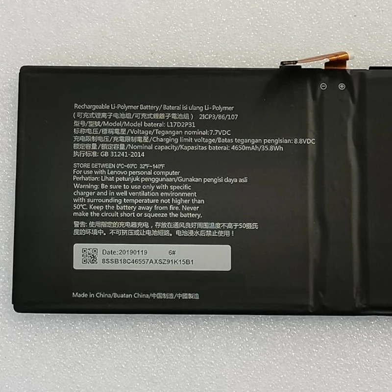 New L17D2P31 7.7V 4650mAh 35.8Wh Li-Polymer Replacement Laptop Battery for Lenovo Yoga Book C930 / Yoga Book 2 YB-J912F YB-J912L