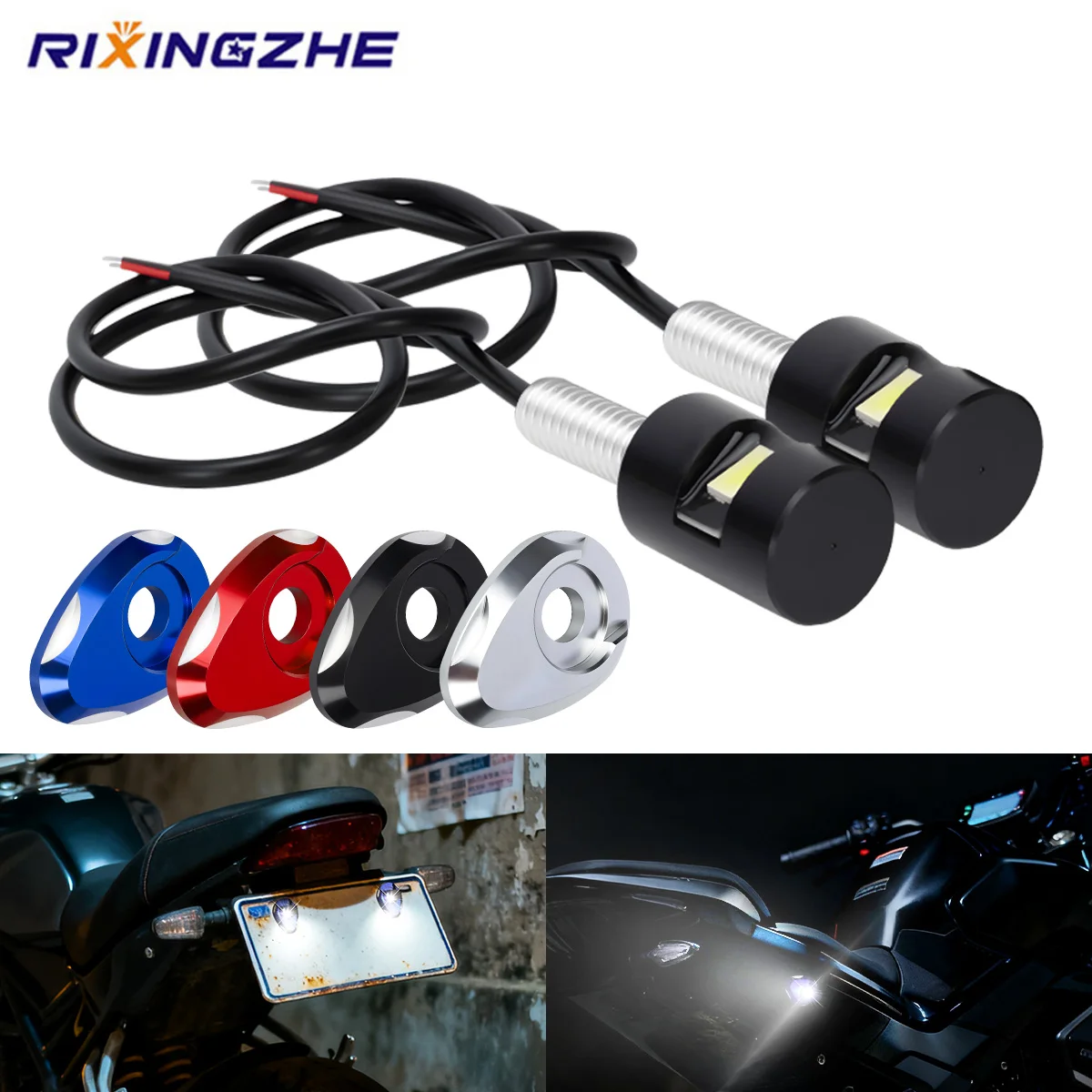 

2PCS Motorcycle LED Turn Signal Indicator Super Bright Rear Tail Brake Lamp Driving Light with Aluminum Alloy Lamp Holder Gasket