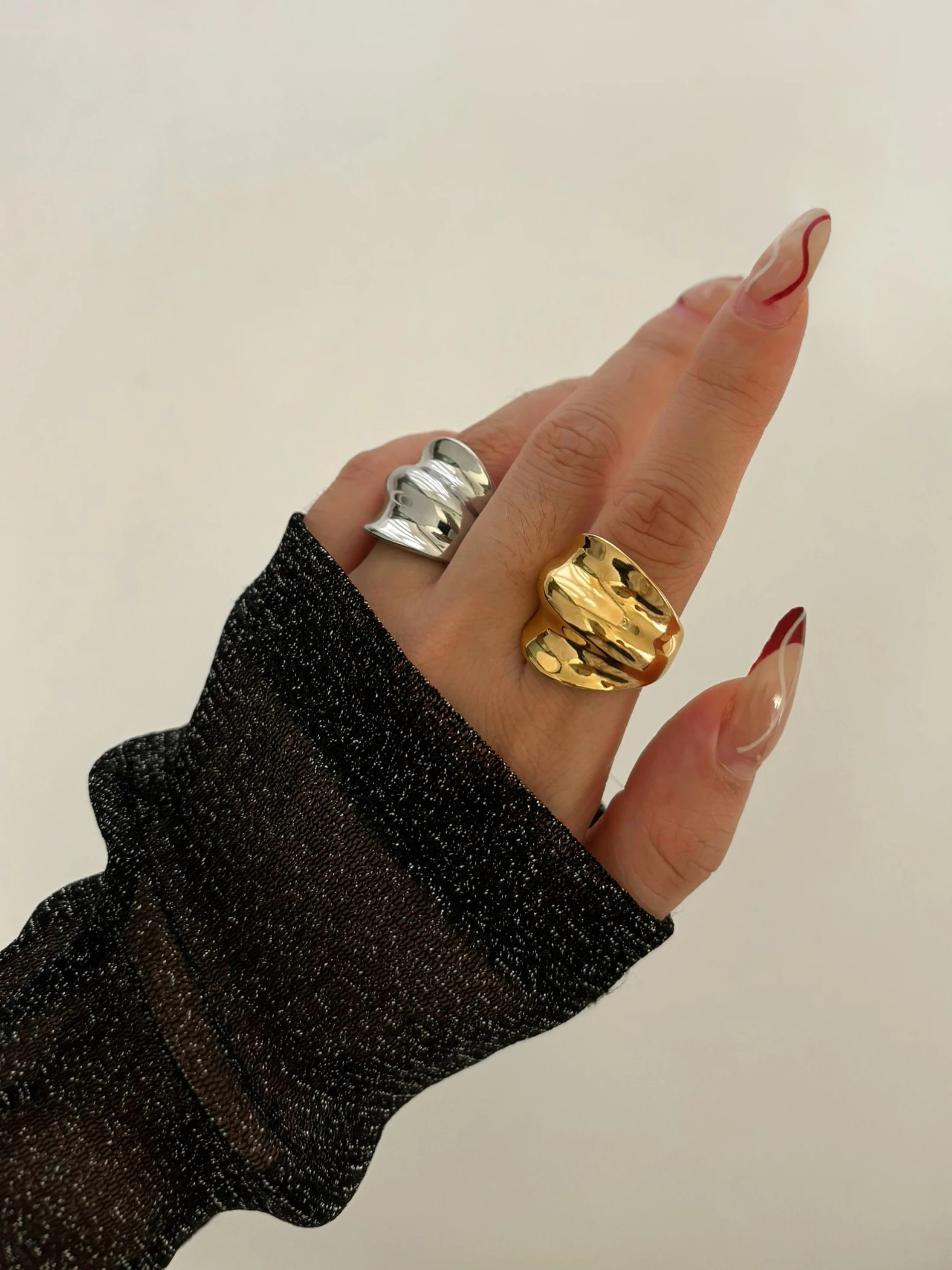 Peri\'sbox Statement 18K Gold Plated Smooth Irregular Metal Textured Chunky Rings Anti-Tarnish Punk Fashion Party Jewelry Unisex