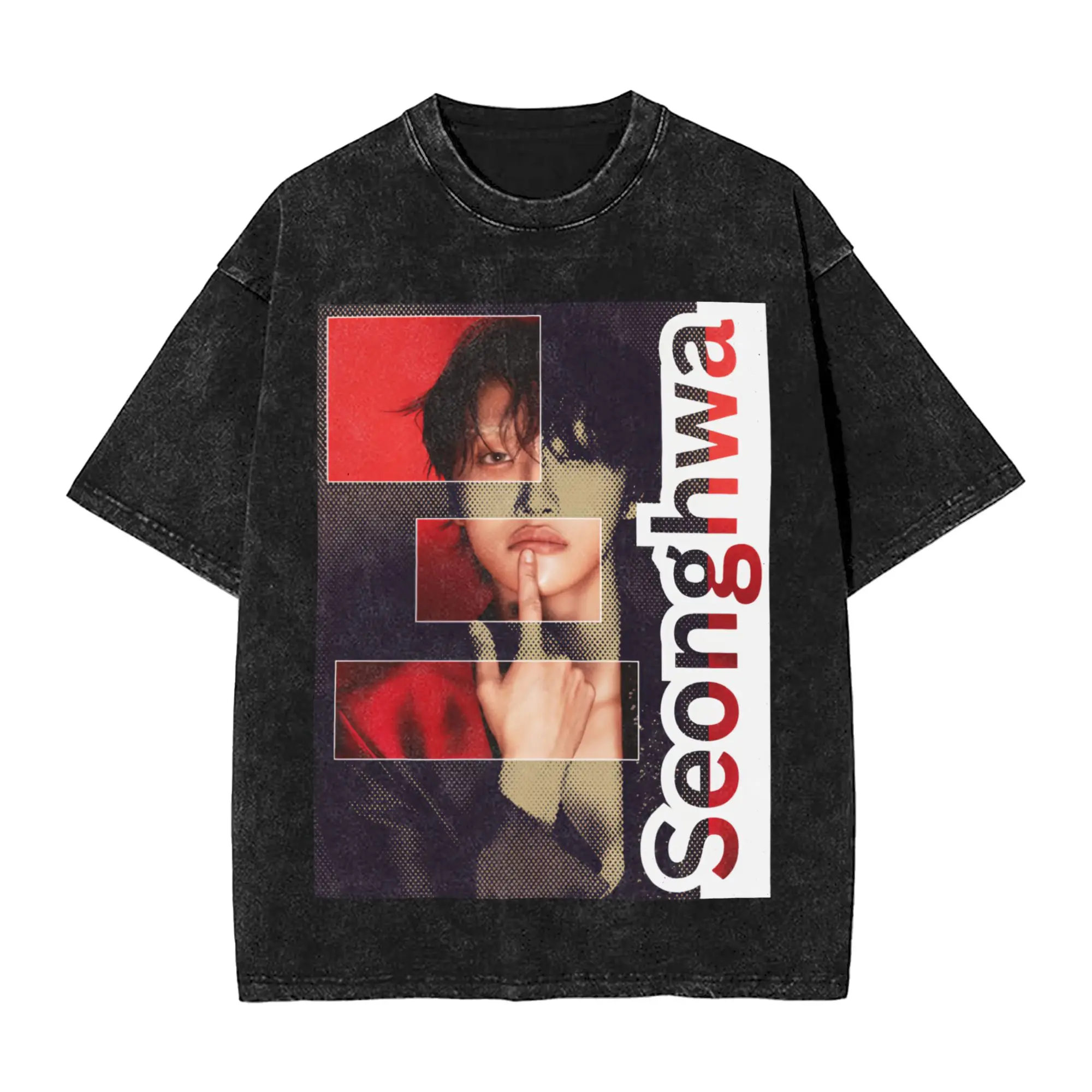 Ateez Seonghwa  T Shirts Hip Hop Washed Short Sleeve Street T-Shirts  Vintage for Men Women Streetwear Graphic Printed Tee Shirt
