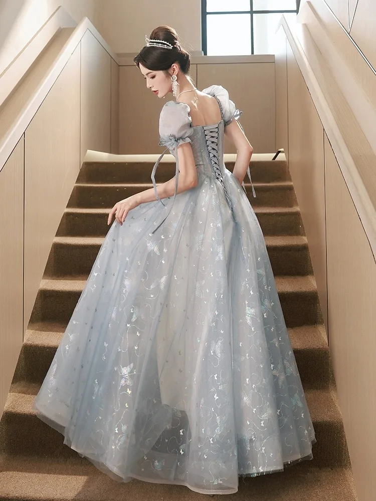 Vestido de Gala Azul E Vestido de Princesa de Conto de Fadas Traje para Aniversário Apresentação Celebração Cerimônia ...