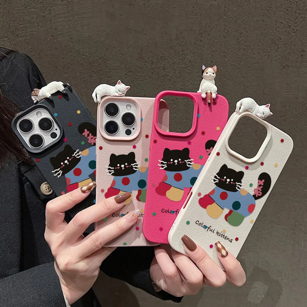 Силиконовый матовый чехол для телефона с милым 3D котом для iPhone 16 Pro 17 15 13 11 12 14 Pro Max Plus 17, кожаный мягкий чехол с узором Air Lichee