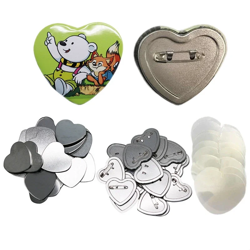 

57x53mm/54x58mm 100 Pcs Love Hearts Pins Each Set Includes Bottom Cover Membrane Peach Heart Badge Gift Blank Supplies Tinplate