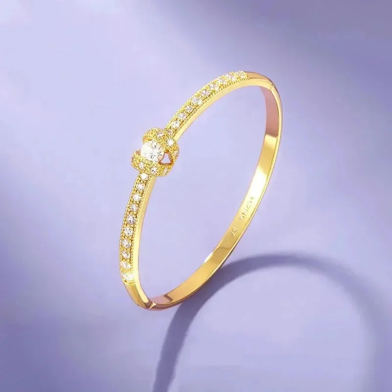 AU999 Gold Bracelet Diamond Clamps Bracelet Women's Simple Light Bracelet 24K Real Gold Bracelet Jewelry