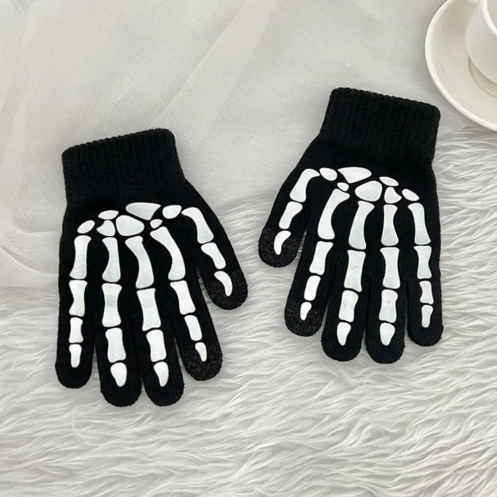 Children Kids Halloween Gloves Luminous Skull Baby Boys Girls Winter Warm Gloves Kids Mittens Gloves For Halloween Gift
