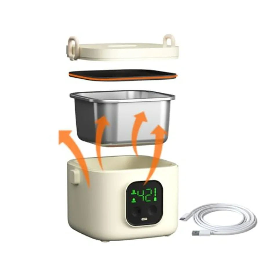 

Electric Lunch Box for Adults Women Cordless Rechargeable Portable Food Warmer 800ml Waterless Heating Fast Heating Lunchbox wi