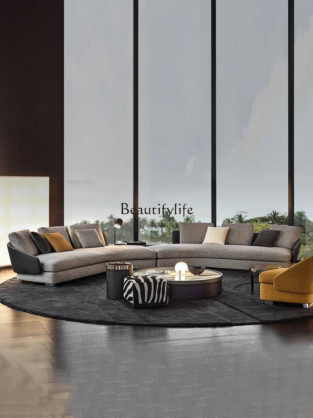 High-End Villa Arc-Shaped Corner Fabric Sofa Minimalist Italian Light Luxury Elegant Shaped