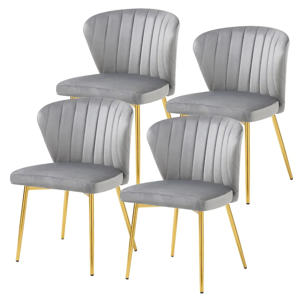 

Бархатные стулья для столовой набор из 4, современные обеденные стулья с золотистыми металлическими ножками, обеденные стулья с мягкой обивкой