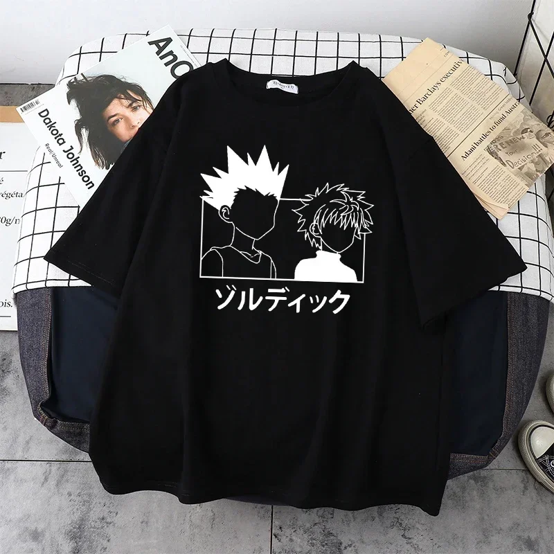 Ladies Killua and Gon Print Short Sleeve T-Shirt Oversized Japanese Anime Hunter X Hunter Shirt New Clothes