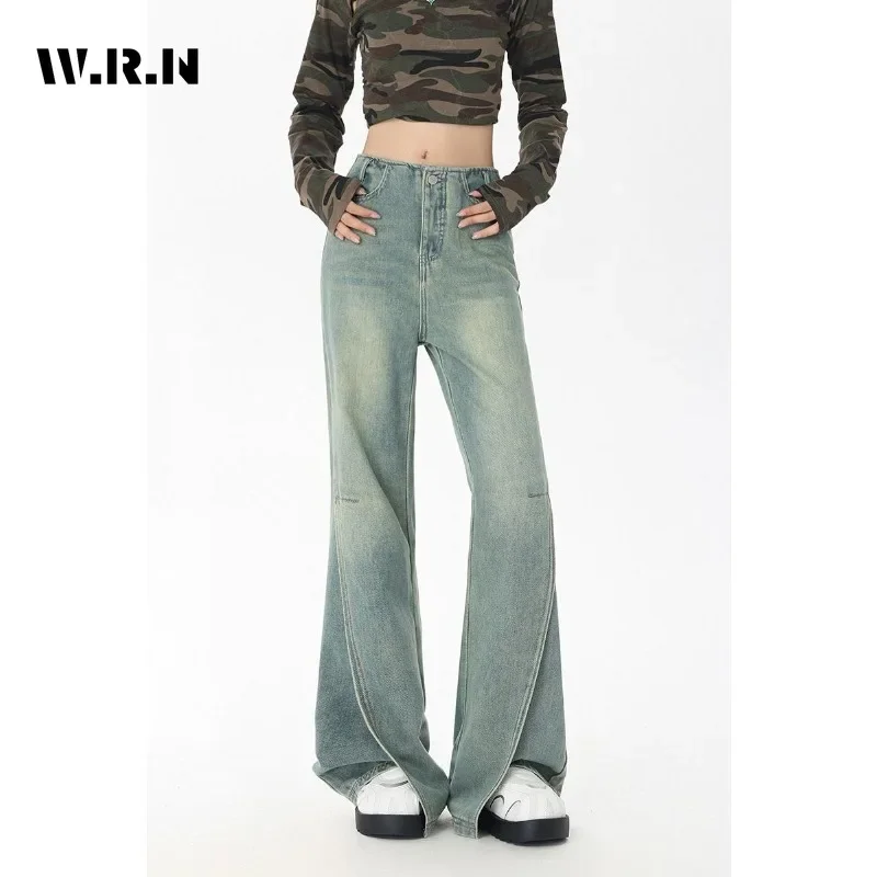 Women's High Street Y2K Denim Trouser Washed Vintage Casual Japanese Blue Emo Pants Grunge Retro High Waist Baggy 2000s Jeans