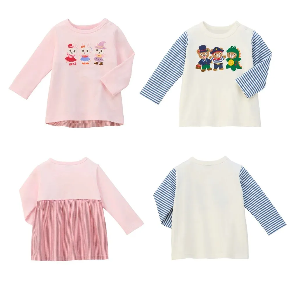 

autumn kids girls clothes boys tops Cartoon sticker cute long sleeved T-shirt for boys and girls Round neck patchwork T-shirt