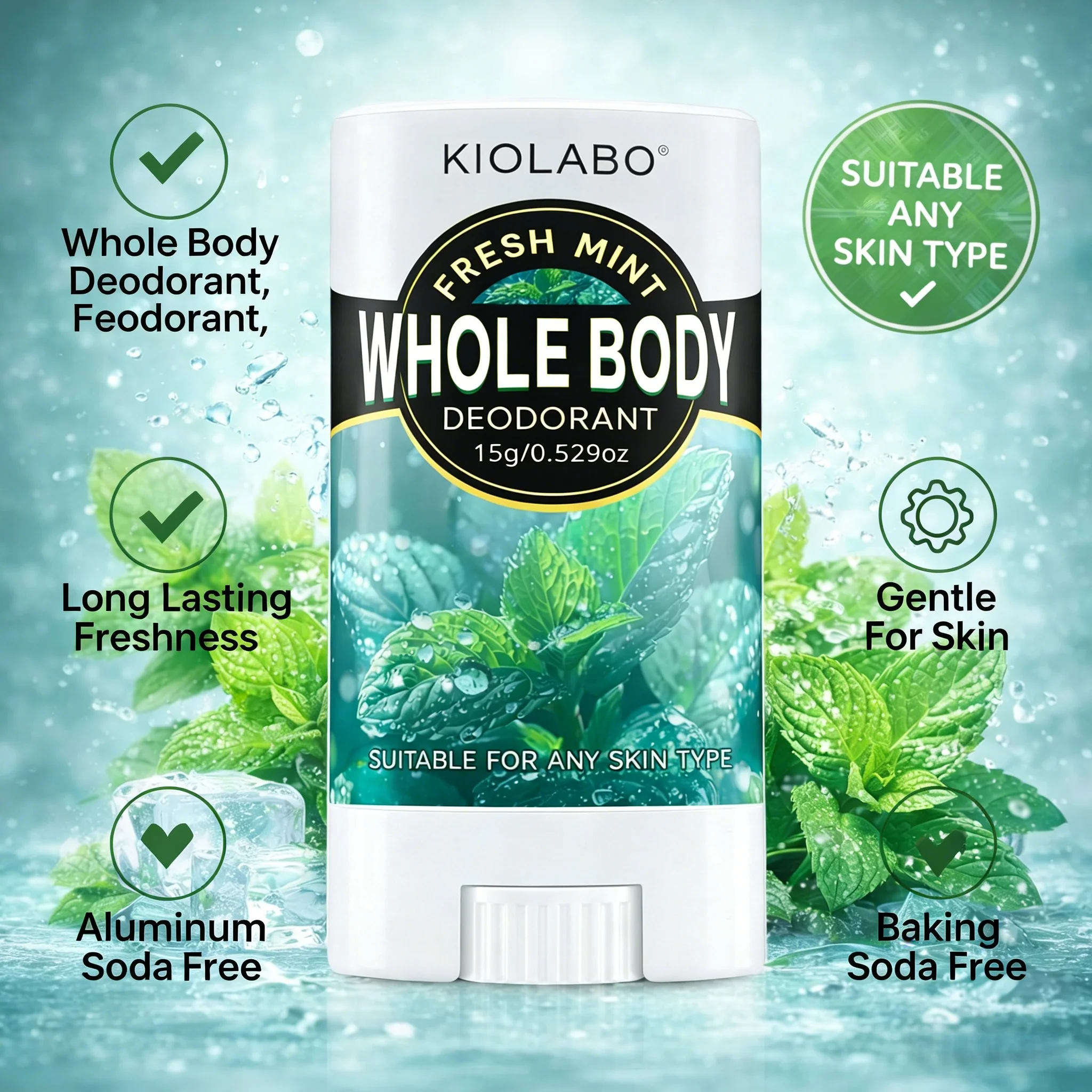Desodorante en Barra para Todo el Cuerpo, Axilas, Pies y Cuerpo, Control de Olor de Larga Duración, Fórmula Refrescante, Protección Diaria Contra el Olor a Sudor