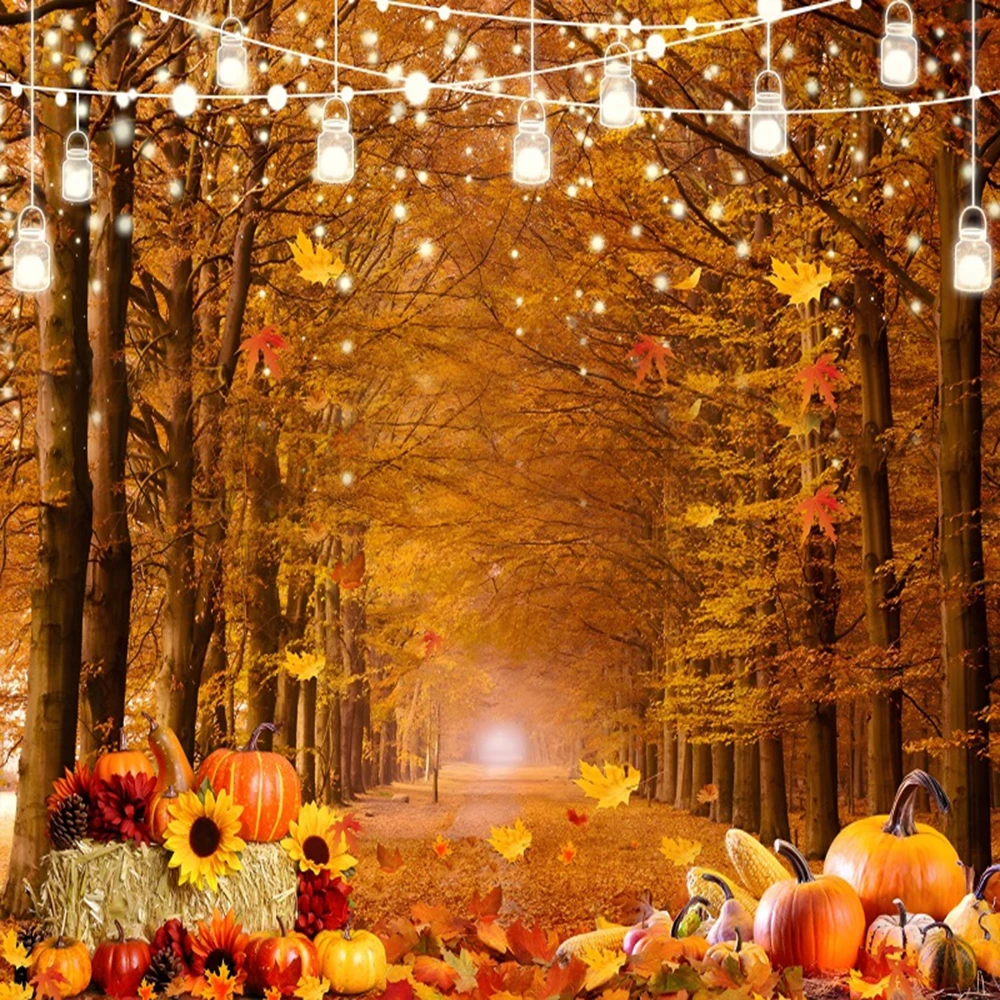 Осенний фон деревянный сарай дверь тыквы блестящие огни кленовые листья стог сена День Рождения Вечеринка ребенок портрет фотография фон