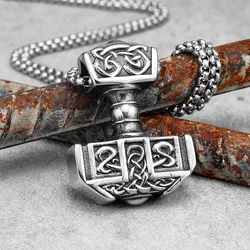 Thor's Hammer Men Necklaces With Pendant Stainless Steel Jewelry For Male Women Carving Punk Hip Hop Accessories Gifts Wholesale