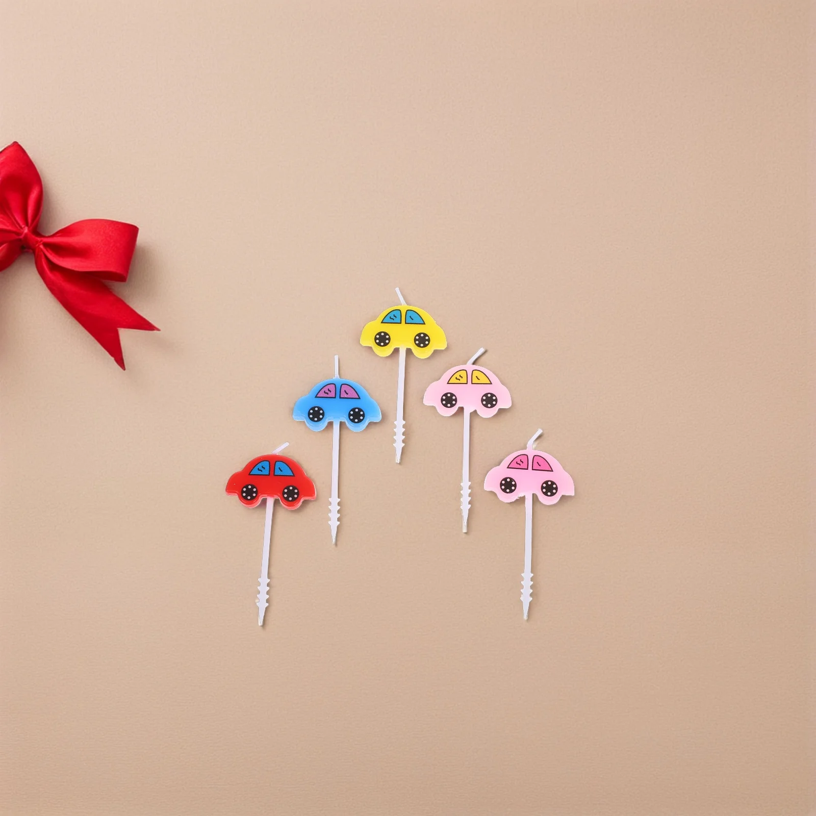 

5 Cartoon Car Cake Flameless Candles Birthday Decor Supplies Mini Car Wax Toppers Safe Eco FriendlyCake Insert Picks
